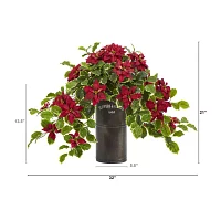 Nearly Natural 21in. Faux Poinsettia Holly Plant Christmas Tabletop Decor