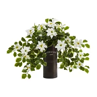 Nearly Natural 21in. Faux Poinsettia Holly Plant White Christmas Tabletop Decor