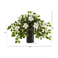 Nearly Natural 21in. Faux Poinsettia Holly Plant White Christmas Tabletop Decor