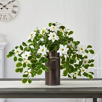 Nearly Natural 21in. Faux Poinsettia Holly Plant White Christmas Tabletop Decor