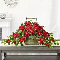 Nearly Natural 18in. Faux Poinsettia Holly Plant Christmas Tabletop Decor