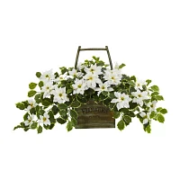 Nearly Natural 18in. Faux Poinsettia Holly Plant White Christmas Tabletop Decor