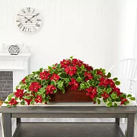 Nearly Natural 16in. Faux Poinsettia Holly Plant Christmas Tabletop Decor