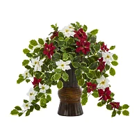 Nearly Natural 22.5in. Faux Poinsettia Holly Plant Christmas Tabletop Decor