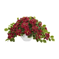 Nearly Natural 13in. Faux Poinsettia Holly Plant Green Christmas Tabletop Decor