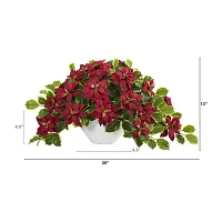 Nearly Natural 13in. Faux Poinsettia Holly Plant Green Christmas Tabletop Decor