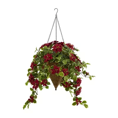Nearly Natural 42in. Faux Poinsettia Holly Plant Red Christmas Tabletop Decor