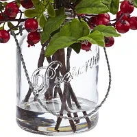 Nearly Natural 11in. Faux Boxwood Berry Flower Arrangement Christmas Tabletop Decor