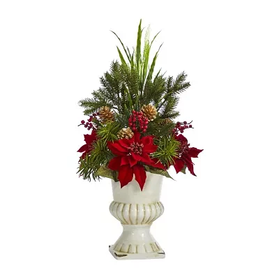 Nearly Natural Poinsettia Grass Arrangement Christmas Tabletop Decor