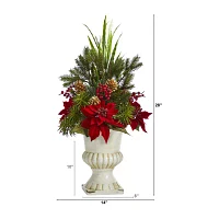 Nearly Natural Poinsettia Grass Arrangement Christmas Tabletop Decor