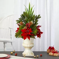 Nearly Natural Poinsettia Grass Arrangement Christmas Tabletop Decor