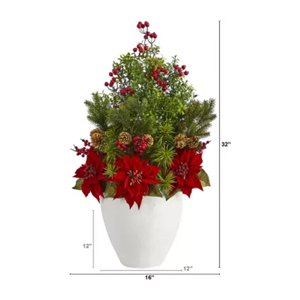 Nearly Natural Poinsettia Arrangement Christmas Tabletop Decor