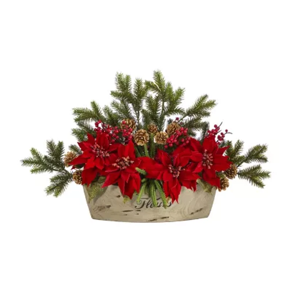 Nearly Natural Poinsettia Pine Arrangement Christmas Tabletop Decor