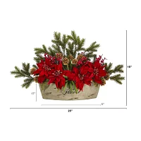 Nearly Natural Poinsettia Pine Arrangement Christmas Tabletop Decor