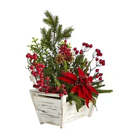 Nearly Natural Poinsettia Berry Arrangement Christmas Tabletop Decor