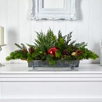 Nearly Natural 24in. Cedar Pine Faux Arrangement Christmas Tabletop Decor