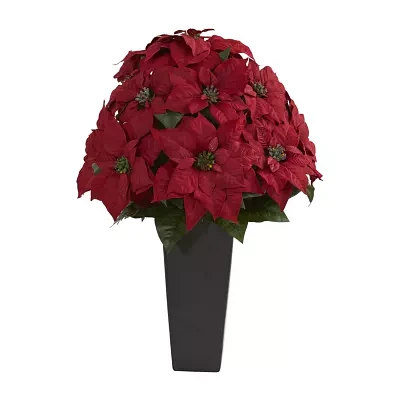 Nearly Natural 27in. Poinsettia Faux Plant In Planter Christmas Tabletop Decor