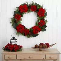 Nearly Natural 36in. Poinsettia And Pine Indoor Christmas Wreath