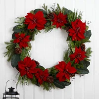 Nearly Natural 36in. Poinsettia And Pine Indoor Christmas Wreath