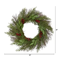 Nearly Natural 20in Cedar Berry Indoor Wreath