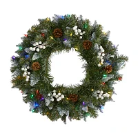 Nearly Natural Snow Indoor Pre-Lit Christmas Wreath