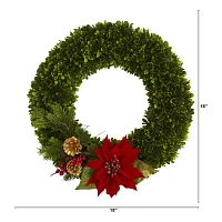 Nearly Natural Tea Leaf Poinsettia Pine Indoor Christmas Wreath