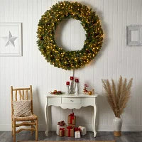 Nearly Natural 5ft. Flocked Faux Indoor Pre-Lit Christmas Wreath