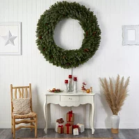 Nearly Natural 5ft. Flocked Faux Indoor Pre-Lit Christmas Wreath