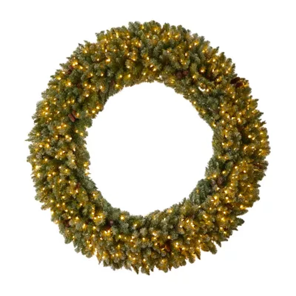 Nearly Natural 6ft. Giant Flocked Faux Indoor Pre-Lit Christmas Wreath