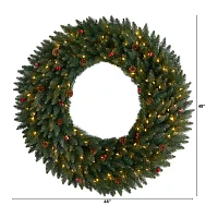 Nearly Natural 4ft. Large Flocked Faux Indoor Pre-Lit Christmas Wreath