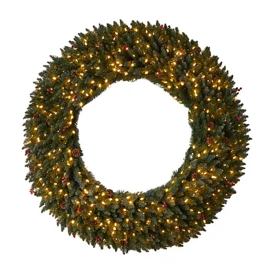 Nearly Natural 5ft. Large Flocked Faux Indoor Pre-Lit Christmas Wreath