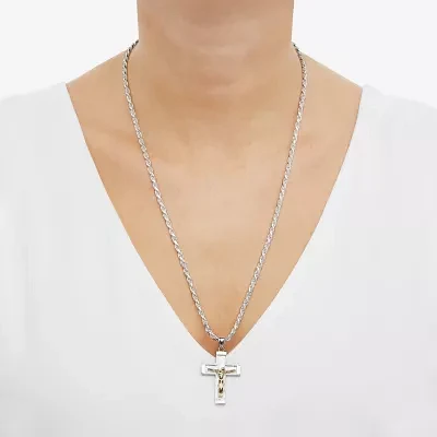 Mens Sterling SIlver & 18K Gold Over Silver Crucifix Cross Pendant Necklace