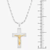 Mens Sterling SIlver & 18K Gold Over Silver Crucifix Cross Pendant Necklace