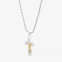 Mens Sterling SIlver & 18K Gold Over Silver Crucifix Cross Pendant Necklace