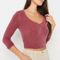 Arizona Womens Henley Neck Long Sleeve Crop Top Juniors