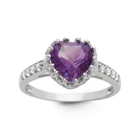 Womens Genuine Purple Amethyst Sterling Silver Heart Cocktail Ring