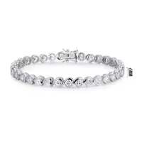 Cubic Zirconia Platinum Over Silver Heart 7.25 Inch Tennis Bracelet