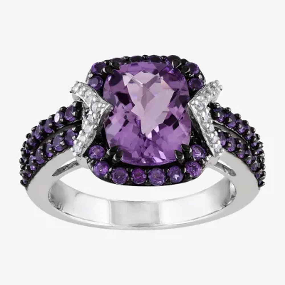 Genuine Amethyst and 1/10 CT. T.W. Diamond Sterling Silver Ring