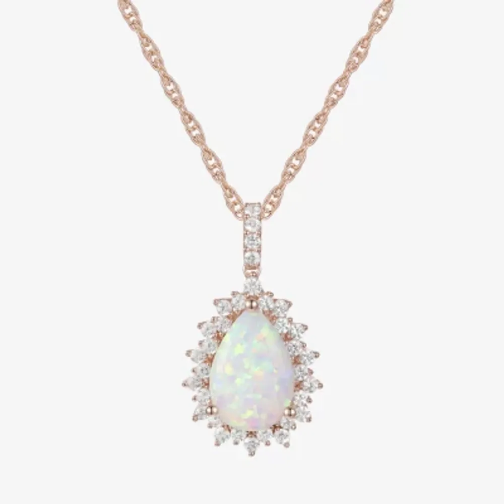 Womens Lab Created White Opal 14K Rose Gold Over Silver 18 Inch Pendant Necklace