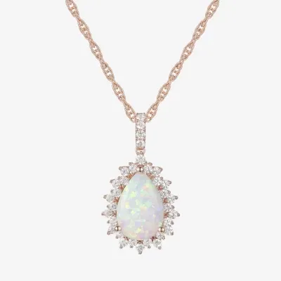 Womens Lab Created White Opal 14K Rose Gold Over Silver 18 Inch Pendant Necklace