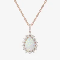 Womens Lab Created White Opal 14K Rose Gold Over Silver Pendant Necklace