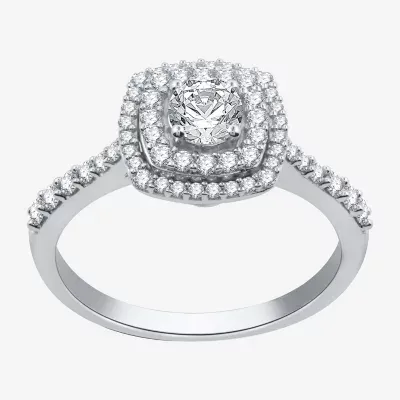 Signature By Modern Bride Womens 3/4 CT. T.W. Natural Diamond 10K White Gold Side Stone Halo Engagement Ring