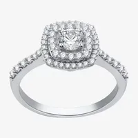 Signature By Modern Bride Womens 3/4 CT. T.W. Natural Diamond 10K White Gold Side Stone Halo Engagement Ring