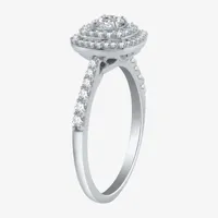 Signature By Modern Bride Womens 3/4 CT. T.W. Natural Diamond 10K White Gold Side Stone Halo Engagement Ring