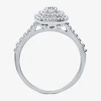 Signature By Modern Bride Womens 3/4 CT. T.W. Natural Diamond 10K White Gold Side Stone Halo Engagement Ring