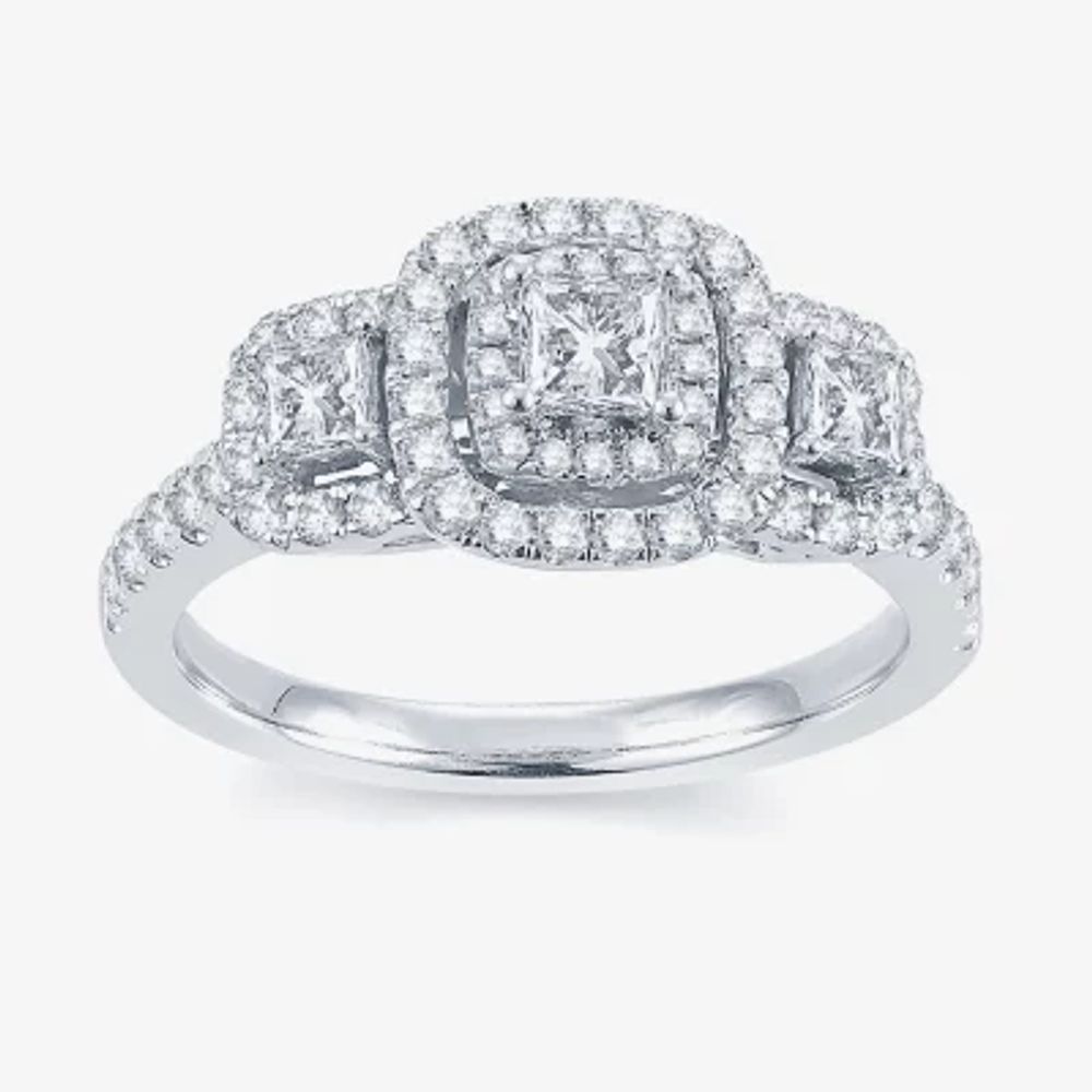 Modern Bride® Signature 1 CT.T.W. Natural Diamond 14K White Gold 3-Stone Princess-Cut Ring