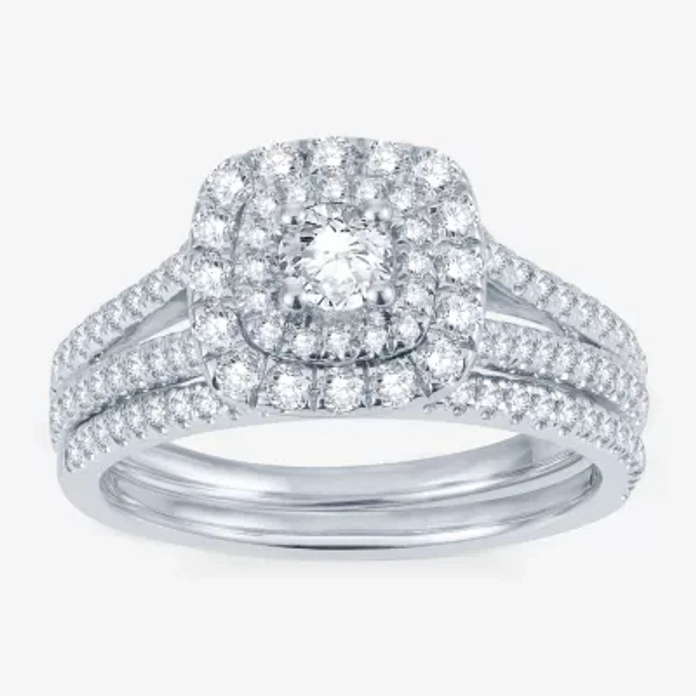 Modern Bride® Signature 1 CT.T.W. Natural Diamond 14K White Gold Bridal Ring Set