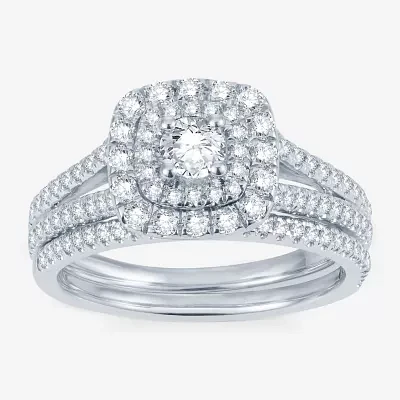 Modern Bride® Signature 1 CT.T.W. Natural Diamond 14K White Gold Bridal Ring Set