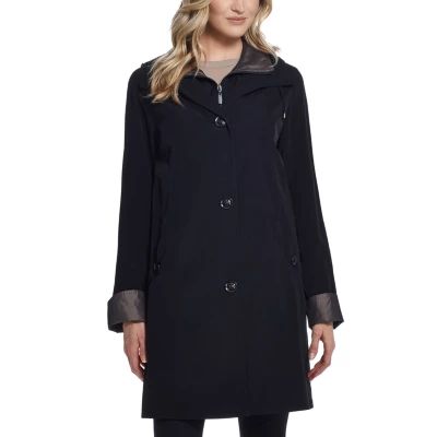 Miss Gallery Womens Water Resistant Removable Hood Midweight Raincoat
