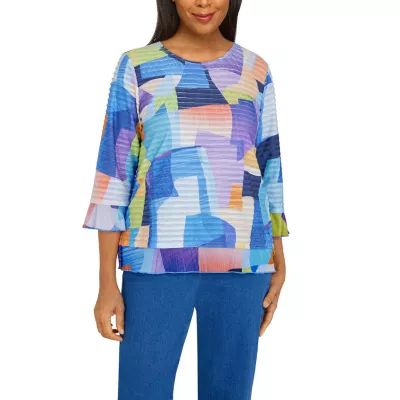 Alfred Dunner Womens Round Neck 3/4 Sleeve T-Shirt